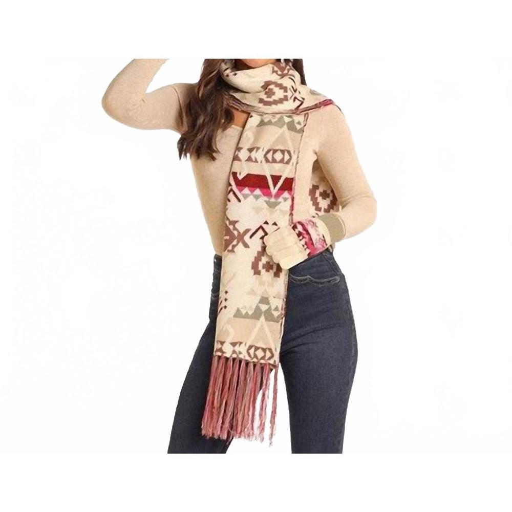 NEW ROCK & ROLL DENIM aztec scarf set in eggshell